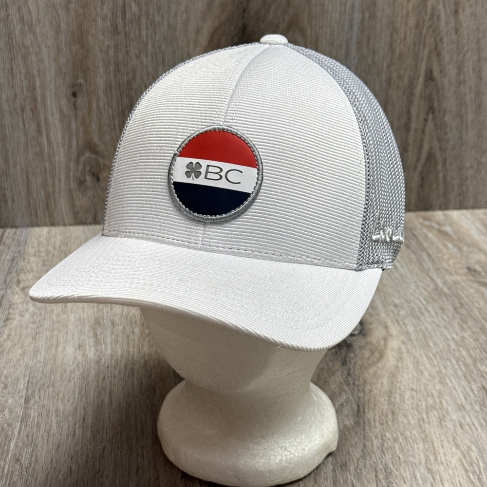Black Clover "Live Lucky" White & Gray Pandora 2 Trucker Hat 110 Flexfit Tech